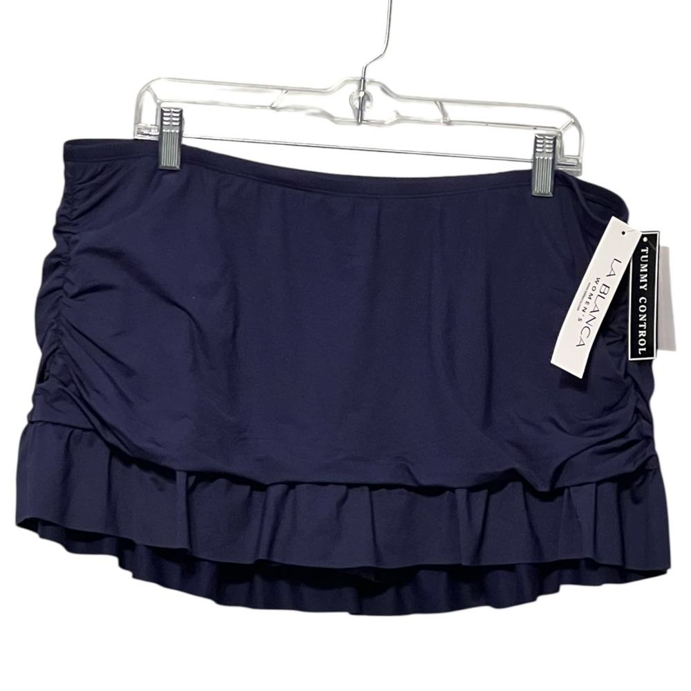 La Blanca Navy Ruched Swim Skirt 18W Tummy Control Plus Size - Picture 2 of 10